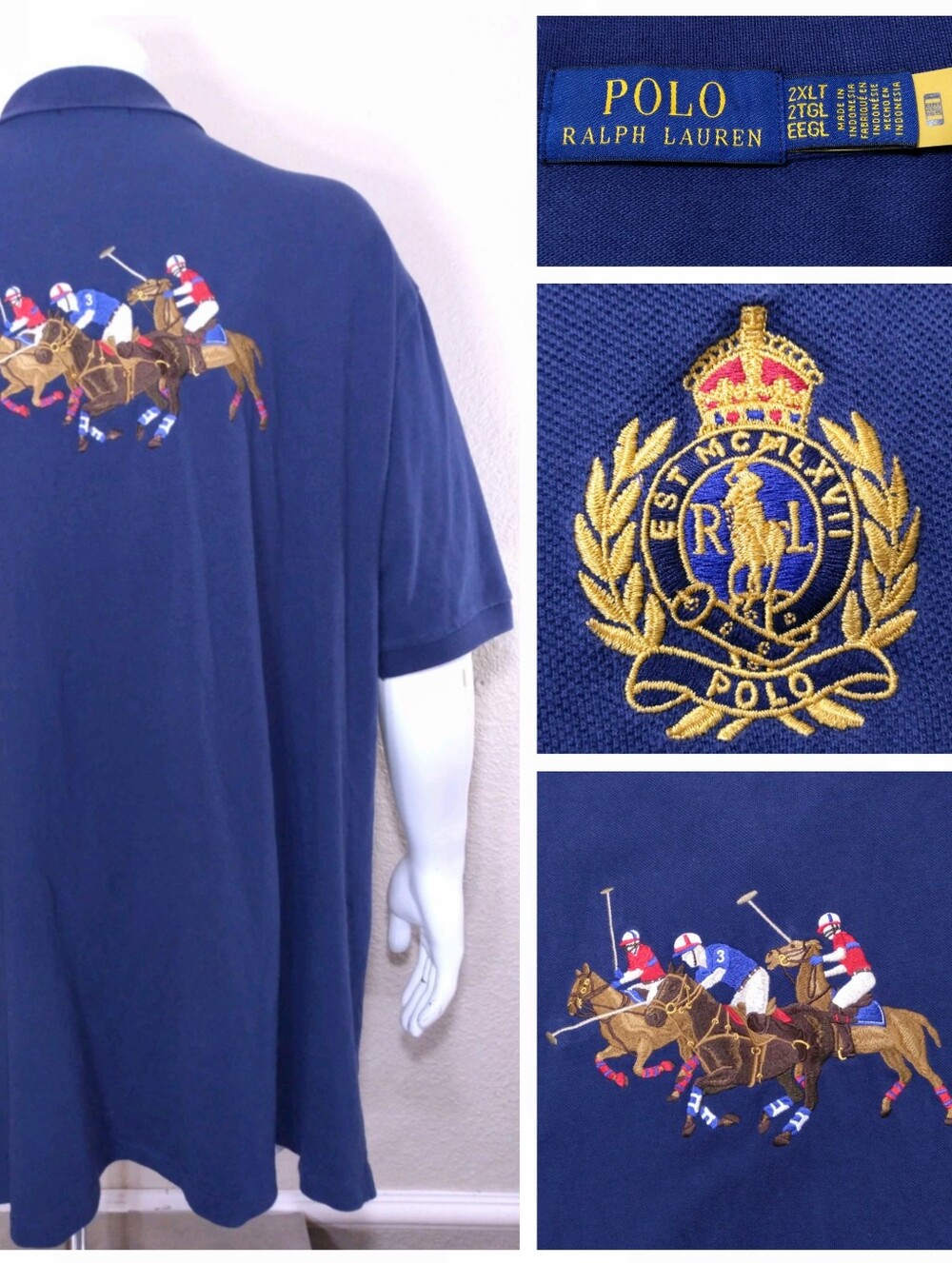 POLO RALPH LAUREN 2XLT TRIPLE PONY Crown Crest DUAL MATCH XXL 2XL BIG & TALL RL